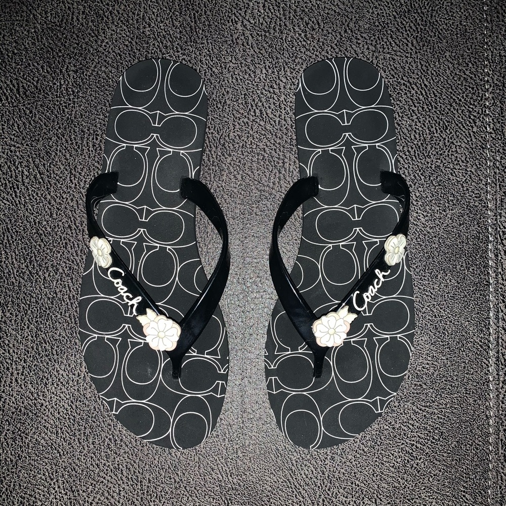Black coach flip flops